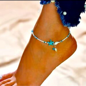 Blue Starfish Beaded Anklet